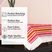 Aztec Red Woven Fabric Table Cover with Lace